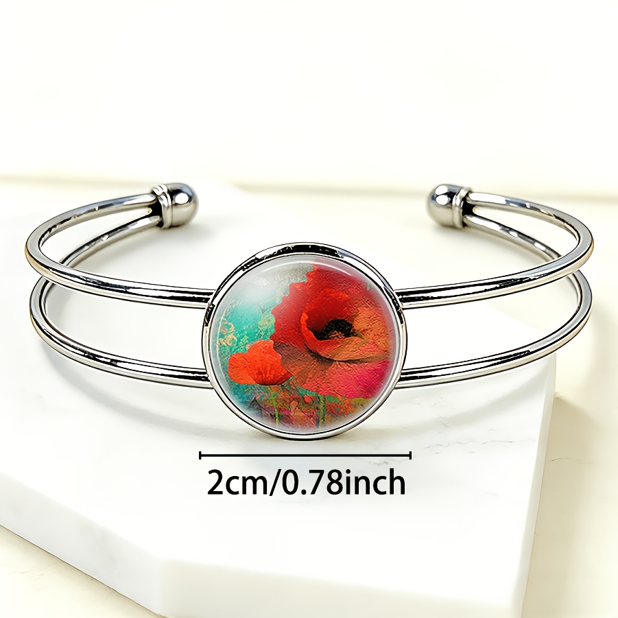Adjustable Open Bangle Bracelet with Round Time Gemstone Inlay, Vibrant Design